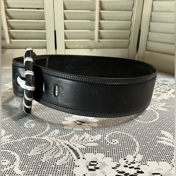 Vintage Claude Montana Avant Garde Leather Black Belt Made in France 1980s - Picture 3 of 9